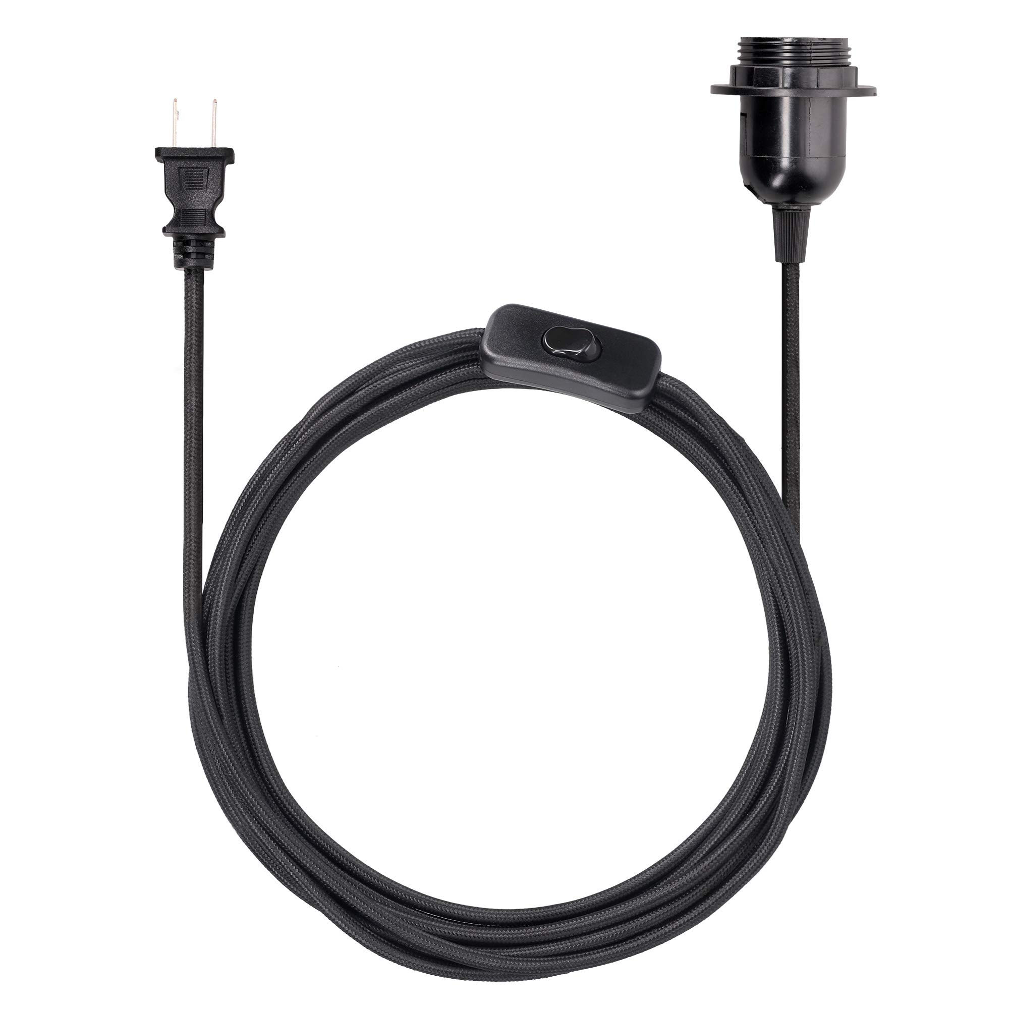 kwmobile 15ft Plug-in Pendant Light Cord with E26 Socket - Black Fabric Hanging Lamp Cable for DIY Ceiling Lighting - Perfect for Bedroom, Living Room, Kitchen & Dorm Decor