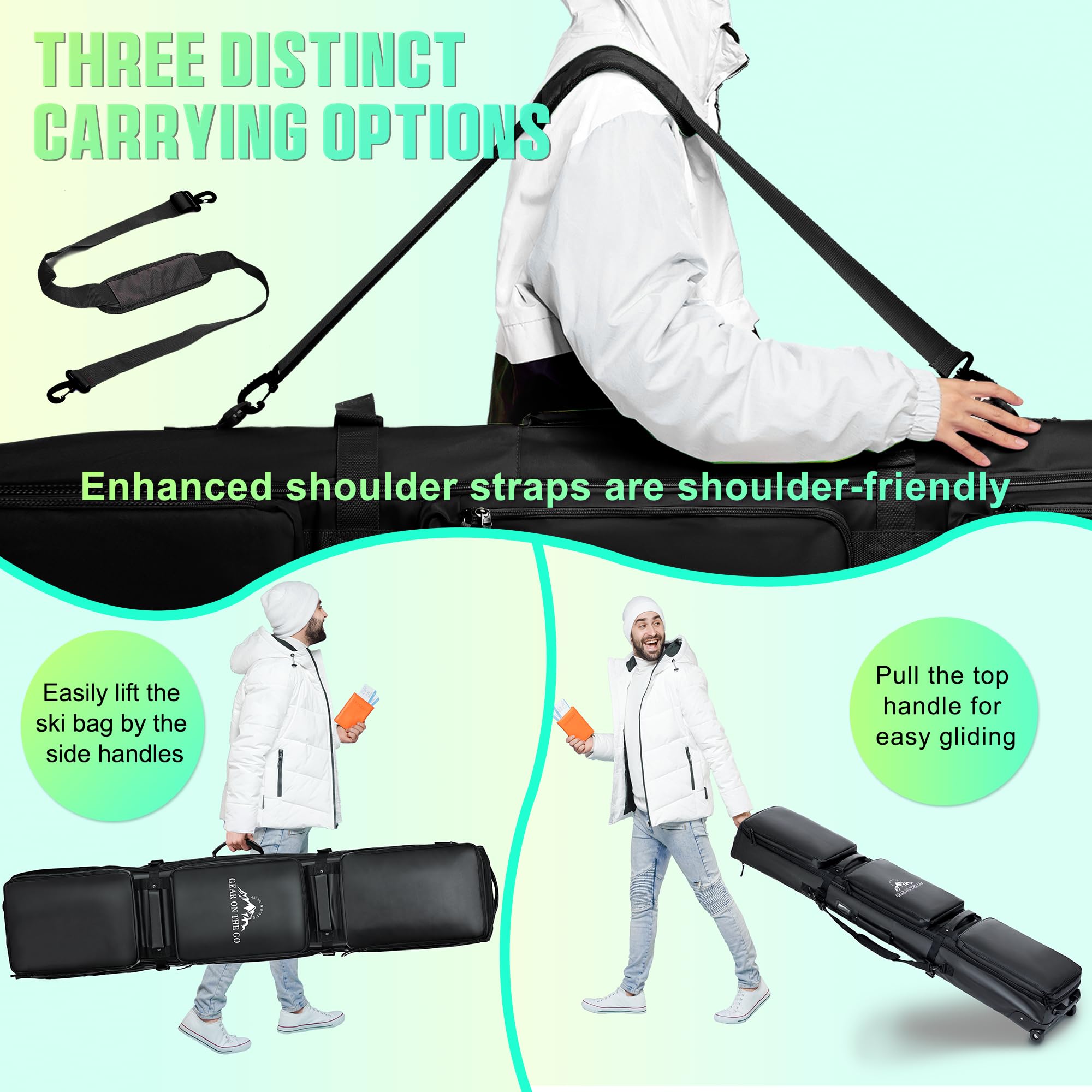 **Waterproof Double Rolling Ski Bag with Padded Wheels - Travel-Friendly Snowboard & Ski Carrier for Air Travel - Fits Ski Boots (Perfect for Winter Vacations & Mountain Resorts)**