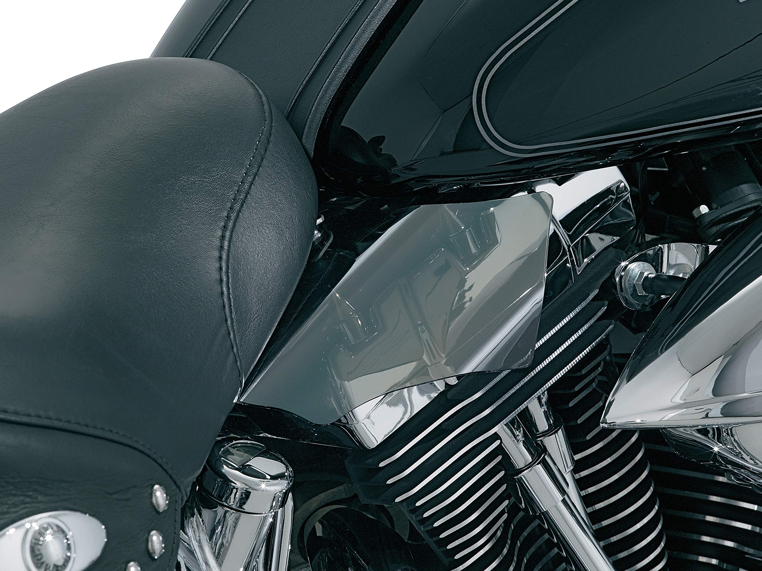 Kuryakyn 1186 Motorcycle Heat Deflector Saddle Shields for 2000-2017 Harley-Davidson Softail - Reflective Smoke (1 Pair) - Protect Legs from Exhaust Heat on Long Rides & Cruising
