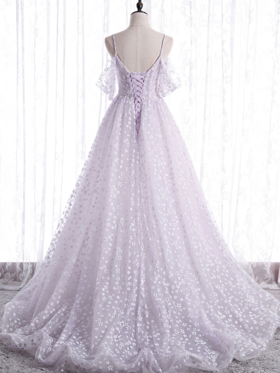 Elegant Purple Tulle Off-Shoulder Long Prom Dress for Women - Formal Evening Gown for Homecoming, Wedding Guest & Special Occasions