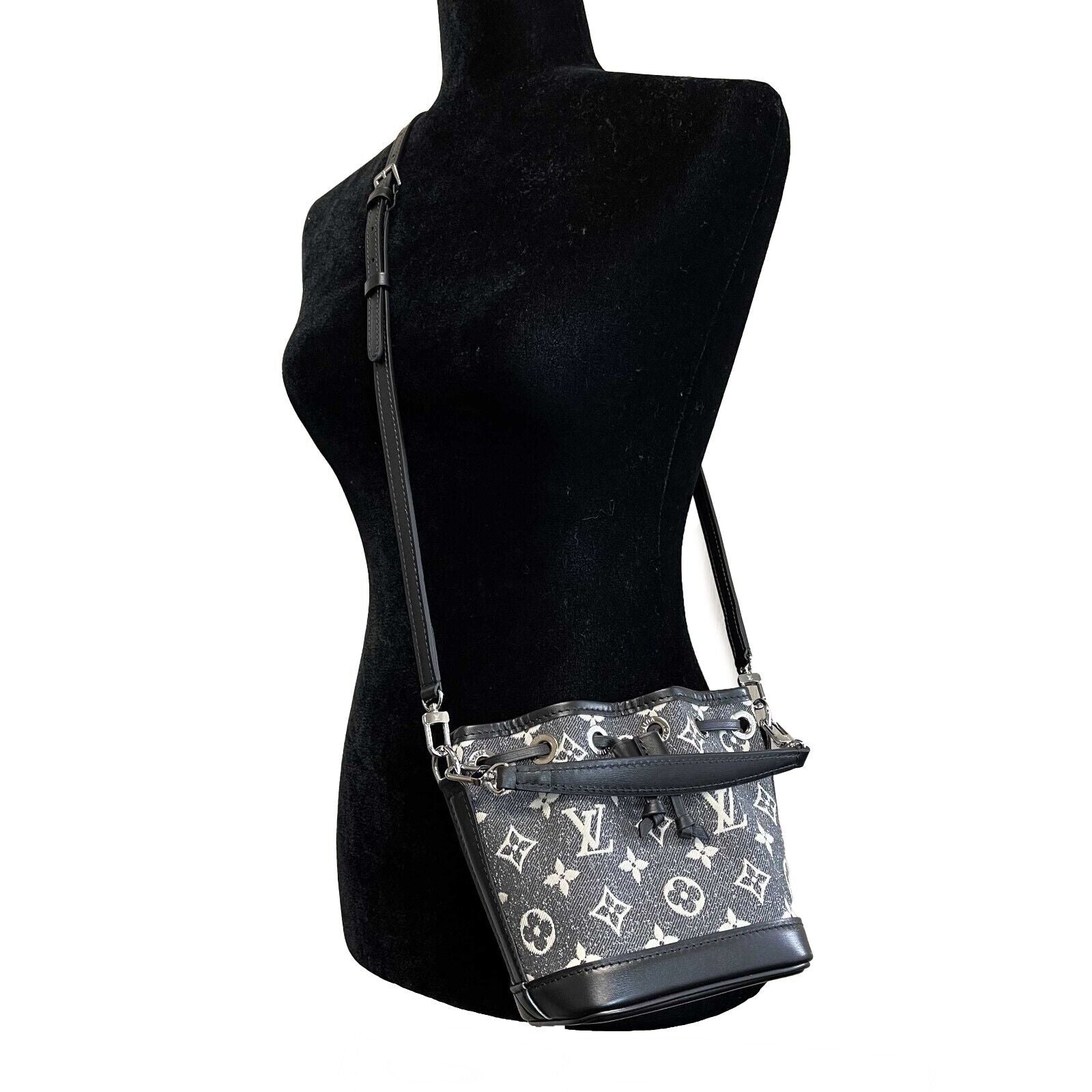 Authentic Louis Vuitton Monogram Jacquard Denim Nano Noe Crossbody Bag - Gray & Black Luxury Handbag | Perfect for Casual Outings, Date Nights & Travel Accessories