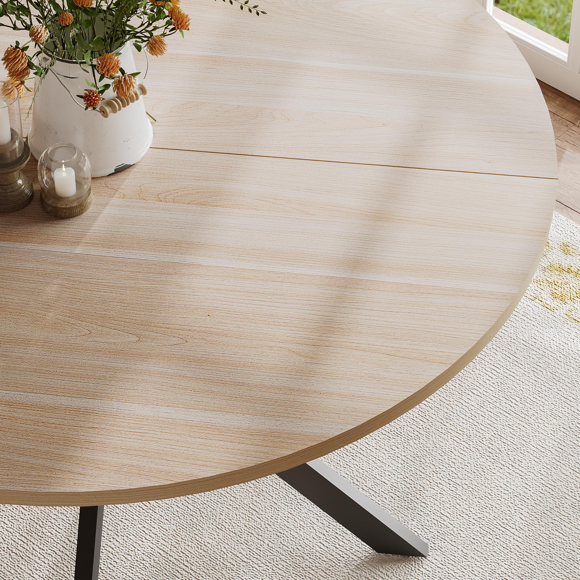 ChooChoo 47.2 Inch Round Wood Dining Table for 4, Natural Kitchen Table, Perfect for Home Kitchen, Dining Room, and Small Space Gatherings