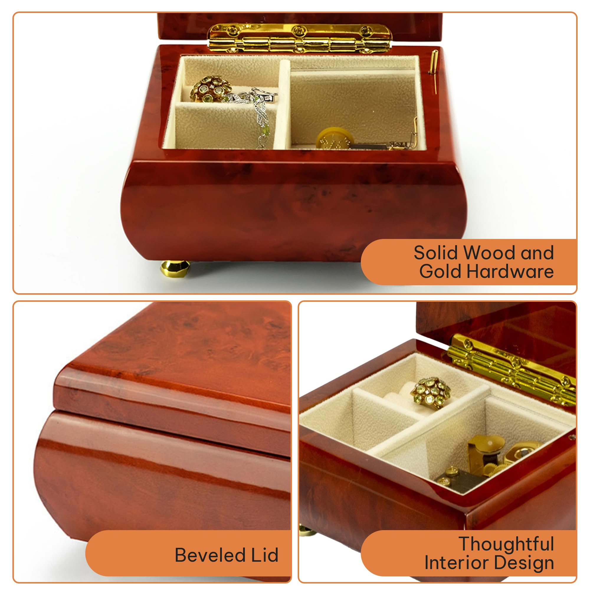 Personalized Wooden Musical Jewelry Box for Women & Girls - Custom Song Jewelry Organizer with Music - Elegant Earrings & Rings Storage Box - 5.0 x 4.5 x 2.5 Inches (And I Love Her) - Perfect Gift for Birthdays, Anniversaries & Valentine's Day