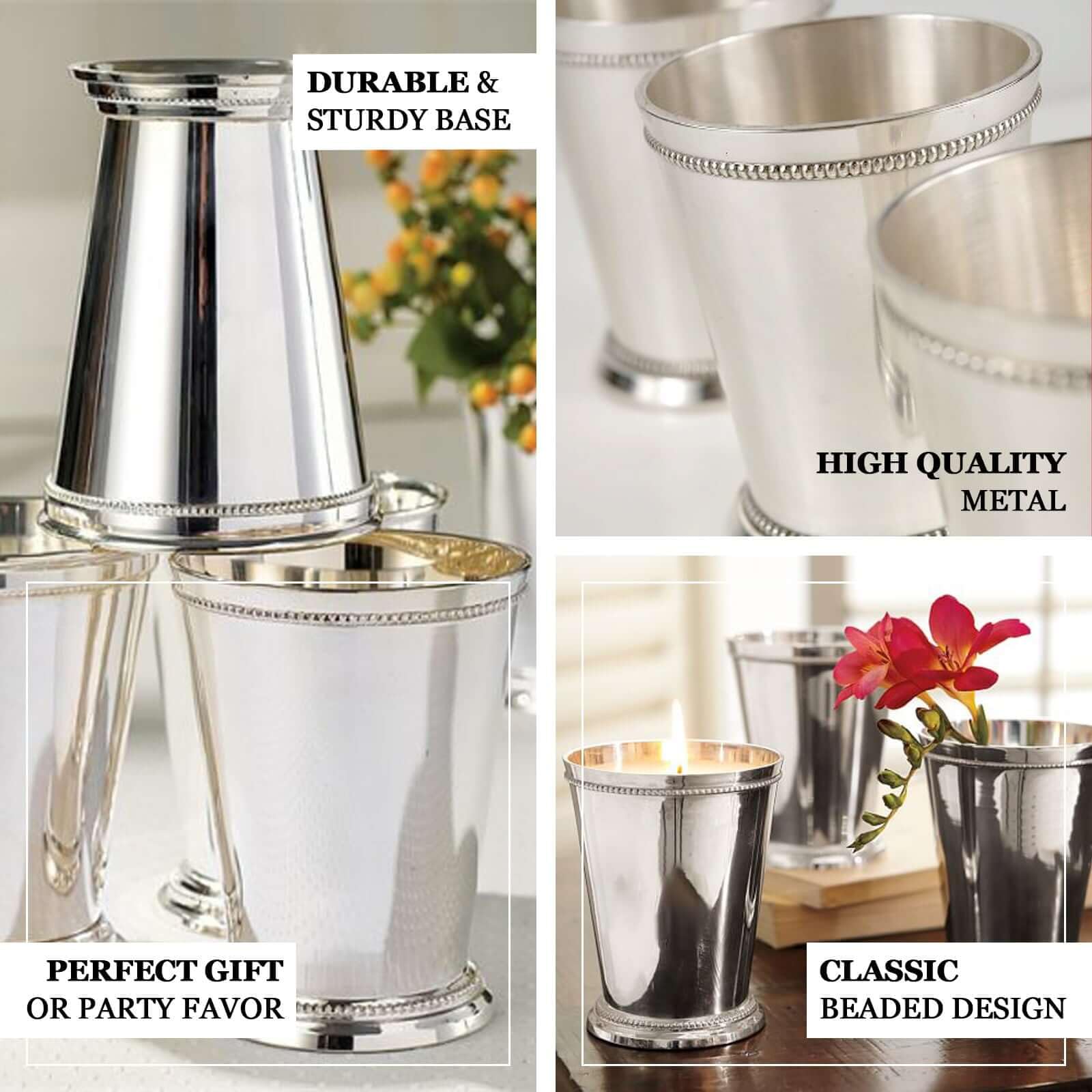 Efavormart 12-Pack Small Silver Mint Julep Cups - Elegant Wedding Favors & Tiny Table Decor for Bridal Showers, Receptions, and Party Centerpieces