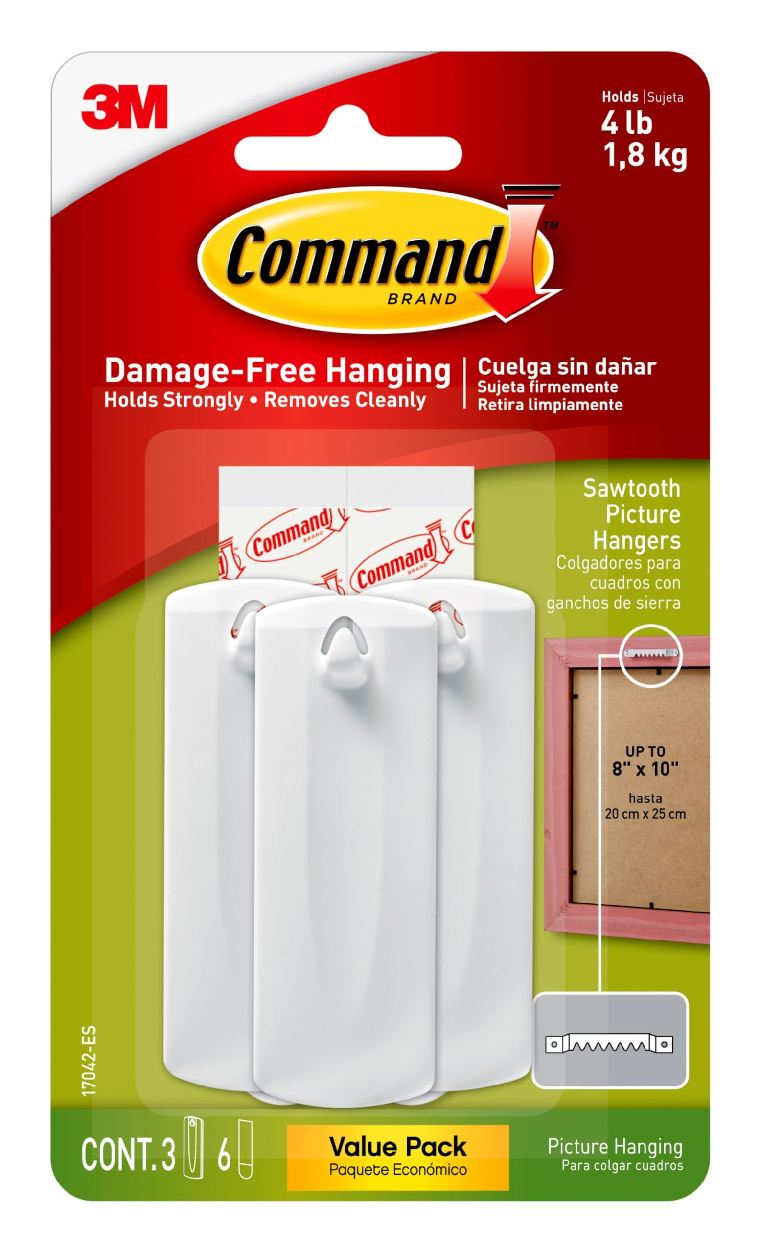 Command Large Picture-Hanging Hooks (3-Pack, White) - Damage-Free Wall Hanging Solution for Photos, Frames & Home Decor