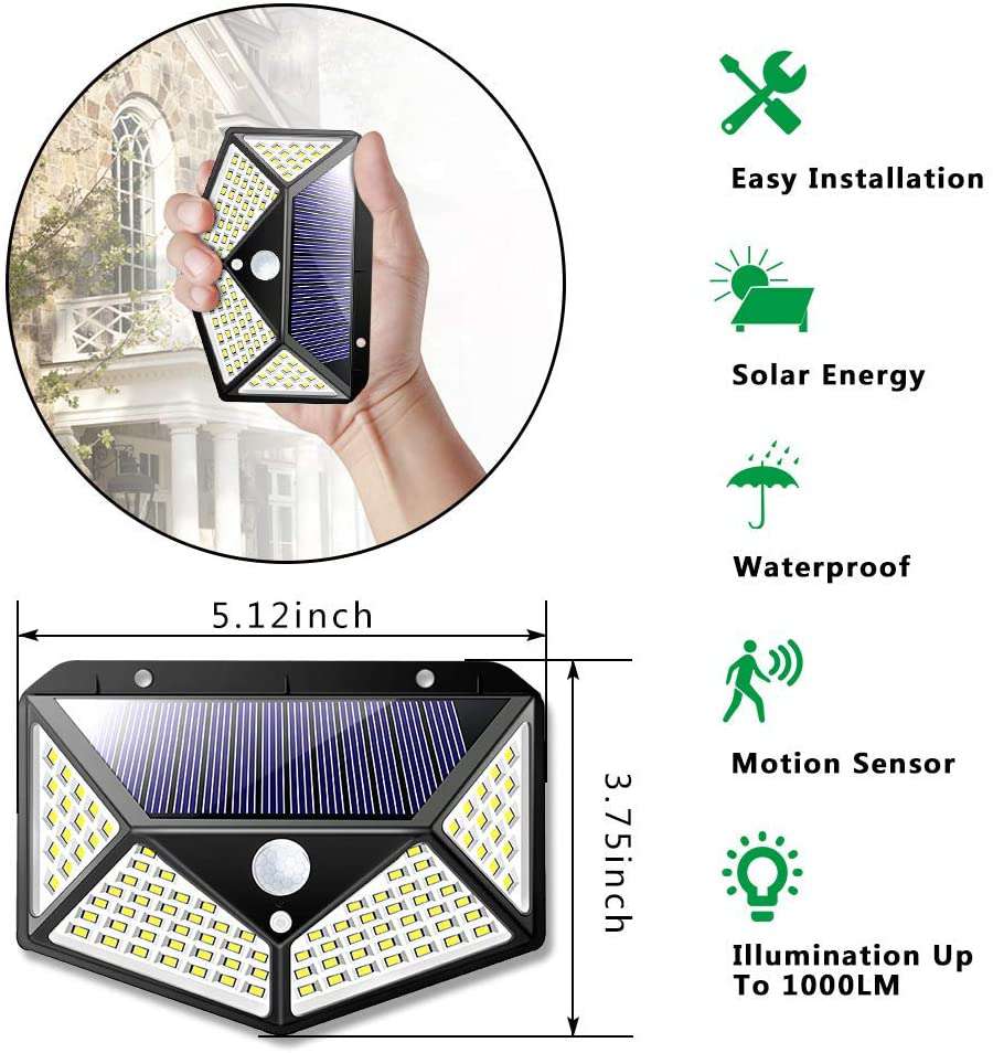 100% Waterproof LED Motion Sensor Solar Security Lights Outdoor (2 Pack) - Bright Solar-Powered Lights for Driveway, Garden, Patio, and Backyard Safety