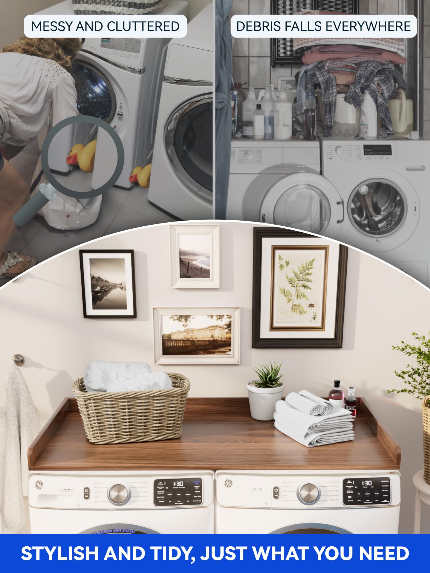 Non-Slip Washer Dryer Countertop with Edge Rails - 27.5