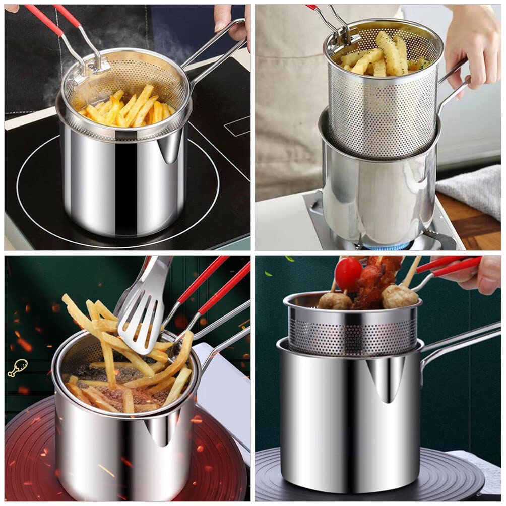 Stainless Steel Deep Fryer Pot with Lid & Strainer Basket - Stovetop Japanese Tempura Fryer for French Fries, Chicken Wings, Shrimp - Perfect for Home Kitchen, Restaurant & Outdoor Cooking