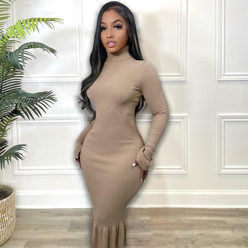 Elegant Flared Sleeve High Neck Dress for Women - Perfect for Date Night, Cocktail Parties & Special Occasions
