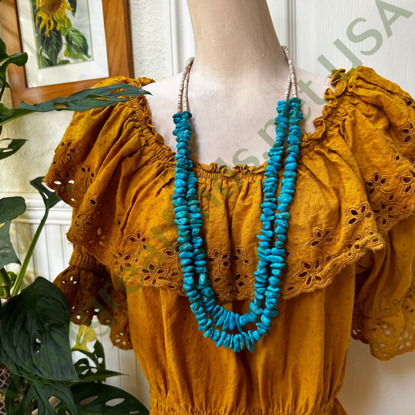 Vintage Blue Nugget Turquoise & White Heishi Bead Necklace - Handmade Boho Jewelry for Women, Southwest Style Beaded Choker | Perfect for Festivals, Weddings & Boho Fashion