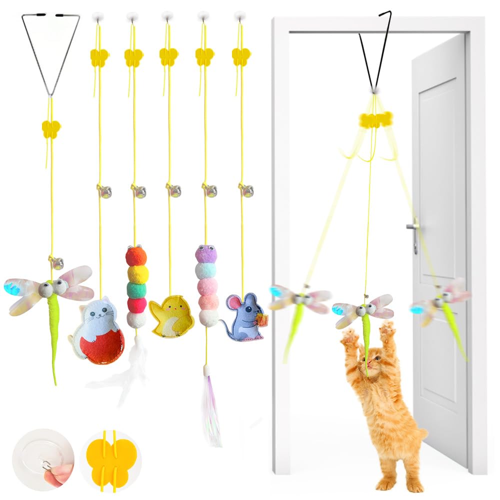 6PCS Retractable Cat Toys with Hanging Door String - Interactive Teaser for Indoor Play, Hunting Exercise & Mental Stimulation - Perfect for Kittens & Adult Cats to Chase & Play Alone or with Owners