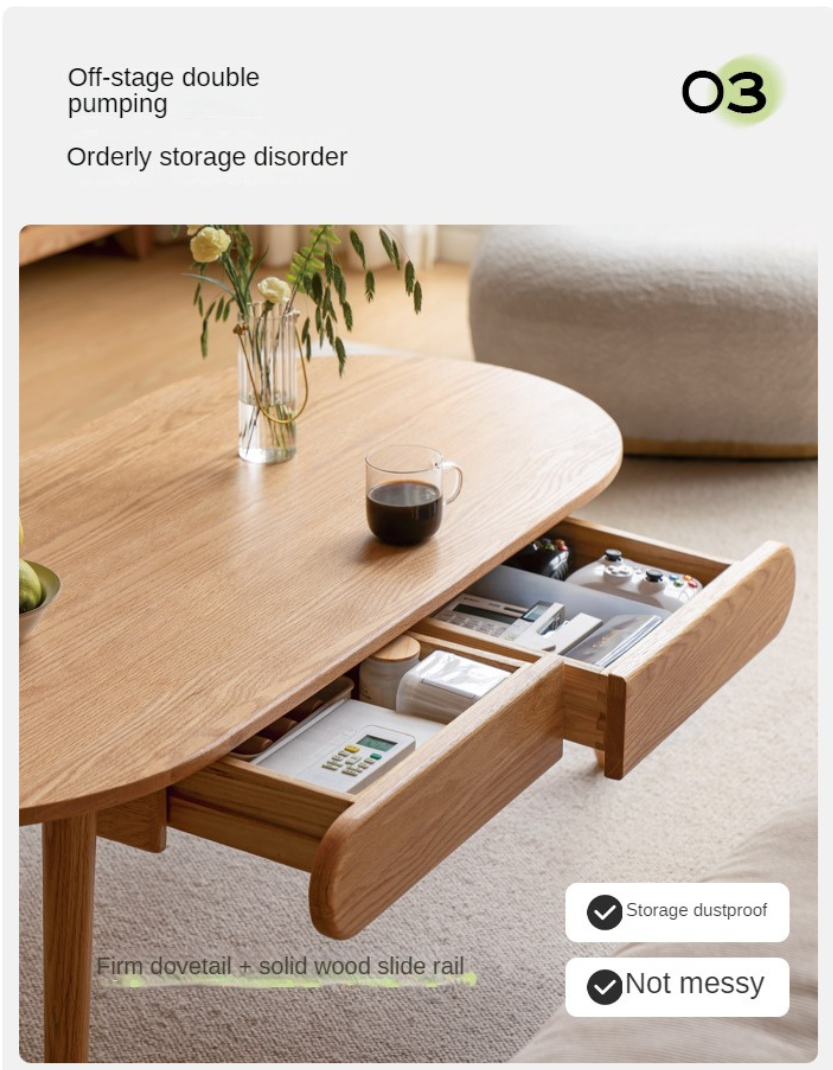 Premium Oak Solid Wood Luxury Coffee Table - Modern & Durable Living Room Centerpiece for Home Decor & Entertainment
