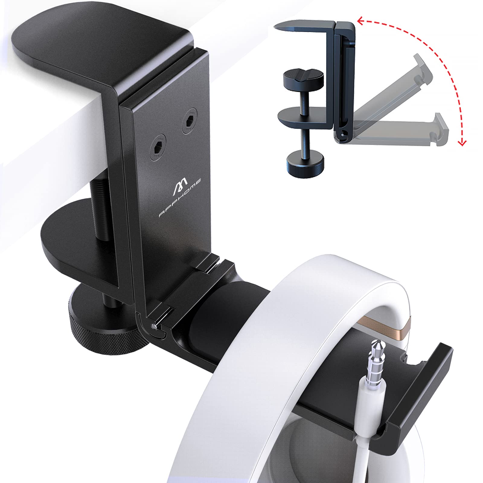 Foldable Under Desk Headphone Hook Stand - Adjustable Headset Holder with Built-in Cable Clip Organizer for Gaming, Office & Travel | Space-Saving Headphone Hanger Mount for PC Setup, Workstation & Backpack Organization