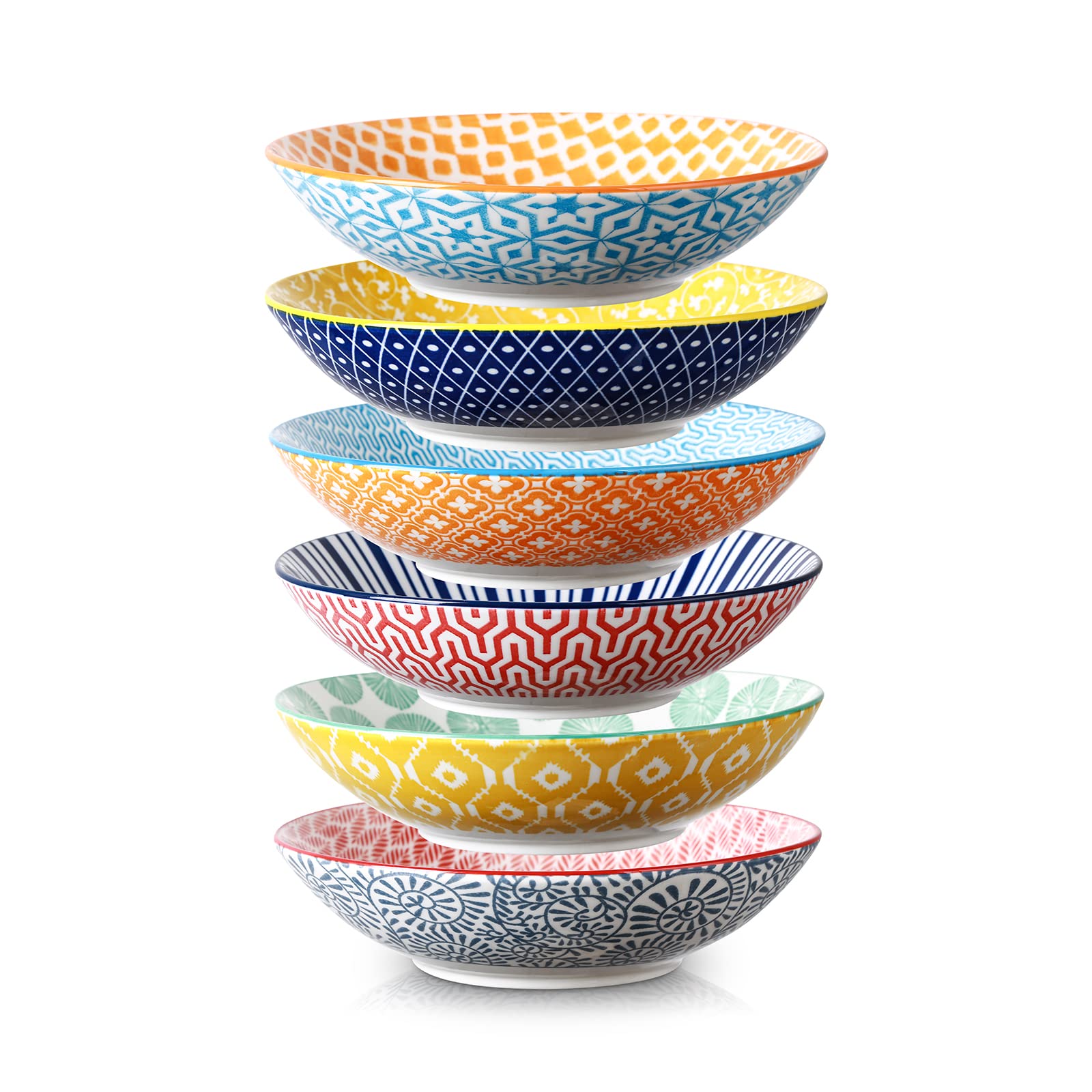 Selamica 40oz Porcelain Pasta Bowls - Set of 6 Large 9-Inch Microwave & Oven Safe Salad Serving Bowls in Vibrant Colors - Perfect for Family Dinners, Entertaining & Meal Prep