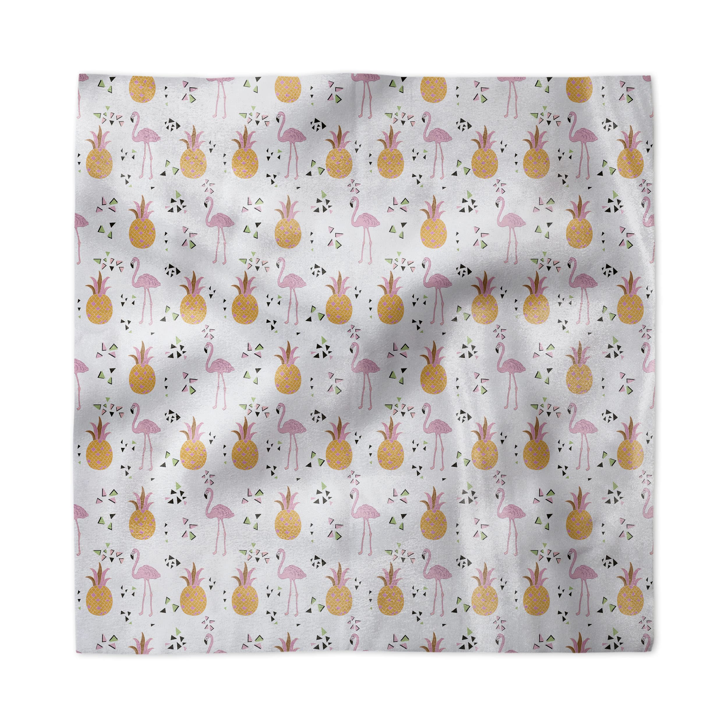 Ambesonne Flamingo Decorative Napkins Set of 4 - Tropical Animal & Pineapple Print Memphis Style Satin Fabric 12