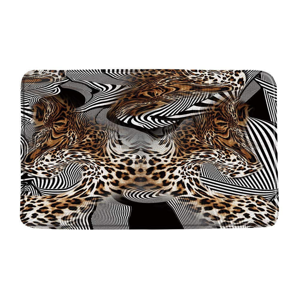 Leopard Zebra Stripes Bath Mat - Abstract African Wildlife Print, Black Brown Stripes Tiger Skin Design, Soft Microfiber Memory Foam Bathroom Rug - Super Absorbent for Bathroom, Kitchen, Toilet & Entryway Floor Decor