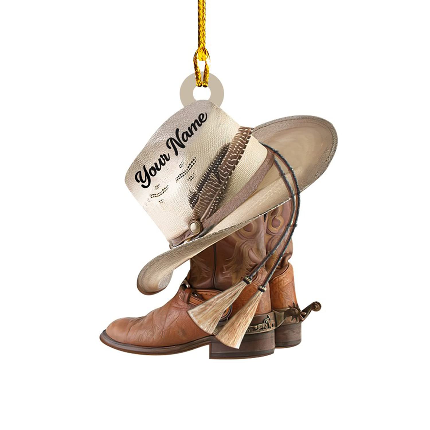 Western Christmas Ornaments - 5-Pack Cowboy Boot & Hat Decorations, Mica Plastic Hanging Ornaments for Holiday Tree Decor - Perfect for Western-Themed Christmas, Ranch Parties & Country Home Decor
