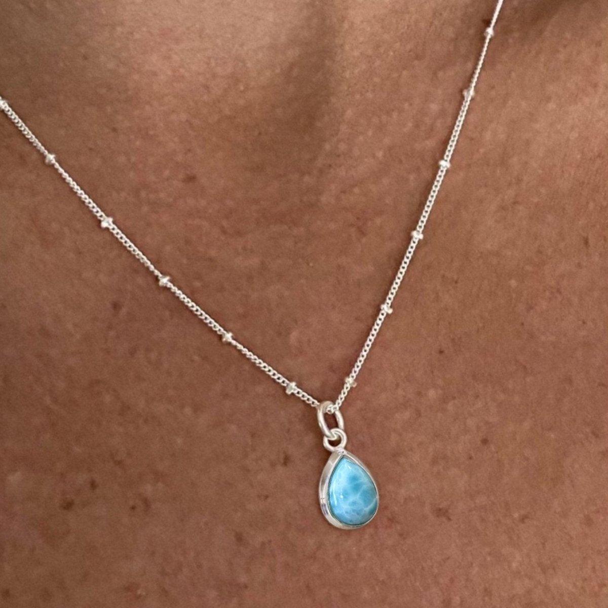 Laihas Mini Classic Chic Raindrop Larimar Necklace - Elegant Blue Gemstone Jewelry for Women - Perfect for Casual Wear, Date Nights & Special Occasions
