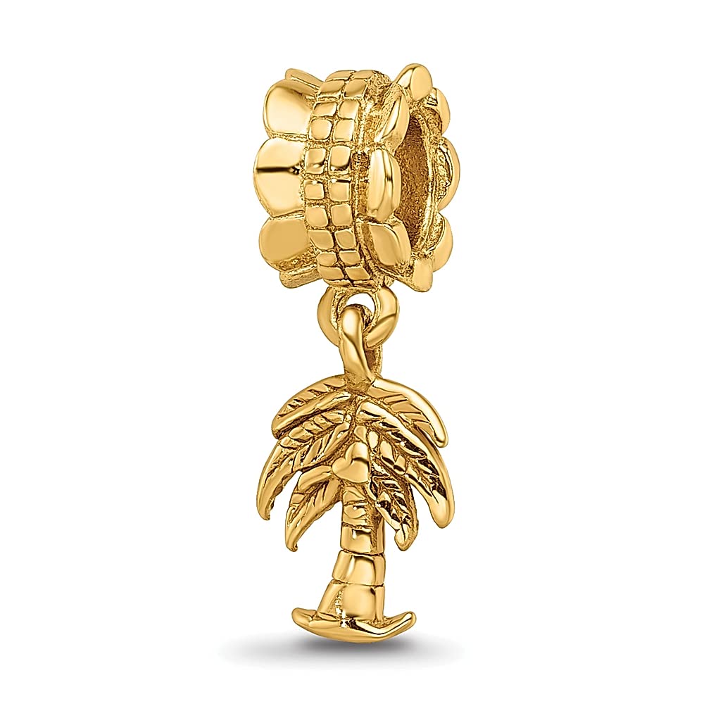 925 Sterling Silver Gold Plated Palm Tree Charm Bead for Bracelet - Floral Beach Jewelry for Women | Perfect Gift for Her, Vacation Wear, Summer Accessories
