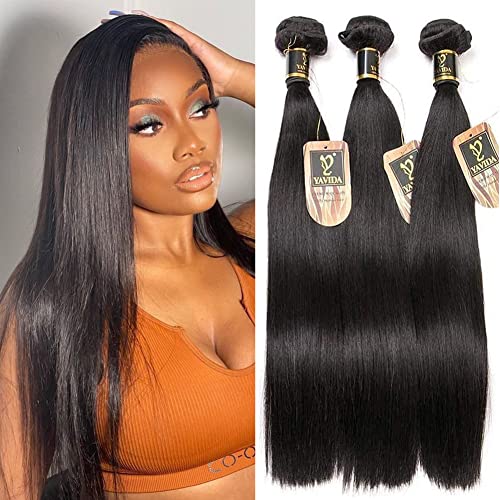 Yavida 8A Brazilian Straight Hair Bundles - 100% Unprocessed Remy Human Hair Extensions (10/12/14 Inch) | Virgin Raw Brazilian Hair for Straightening & Styling - Perfect for Everyday Wear, Special Occasions & Salon Styling