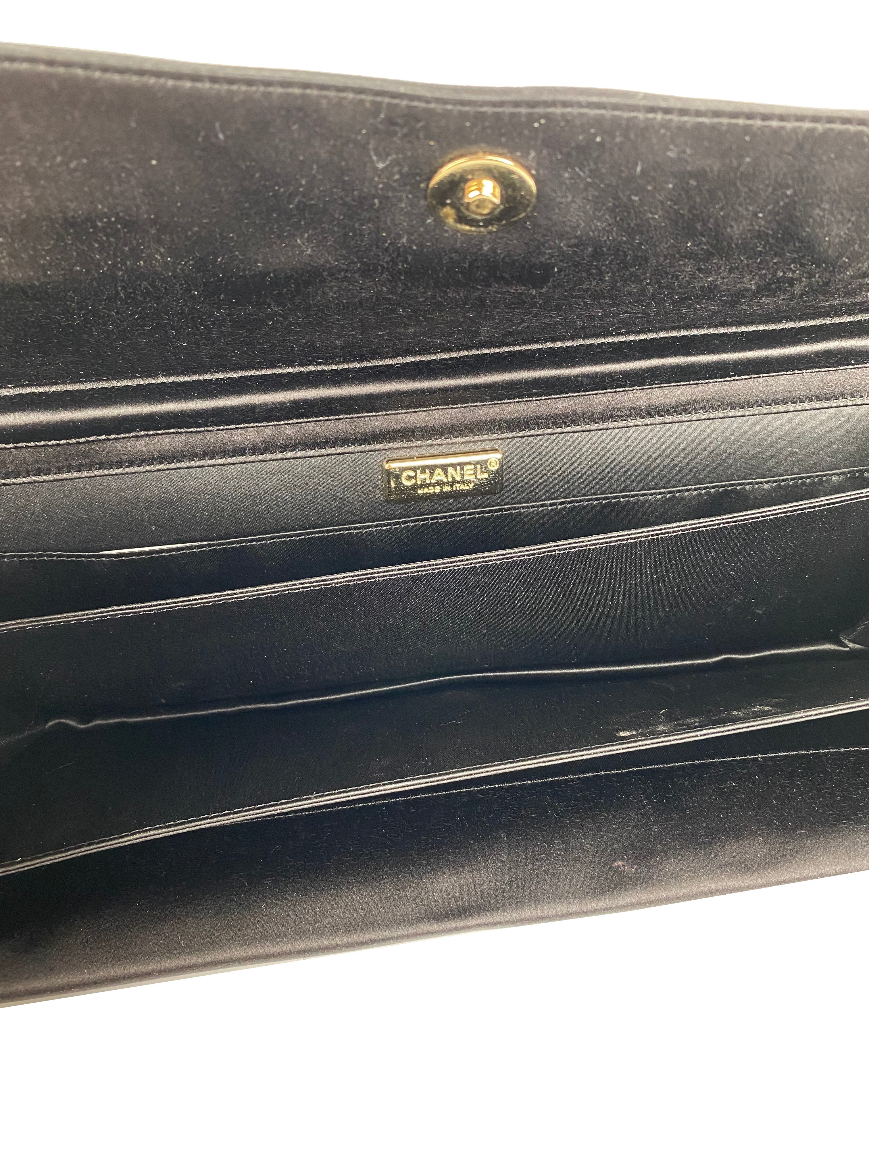Chanel Black Long Satin Chain Clutch Bag for Women - Elegant Evening Clutch for Parties, Weddings & Special Occasions