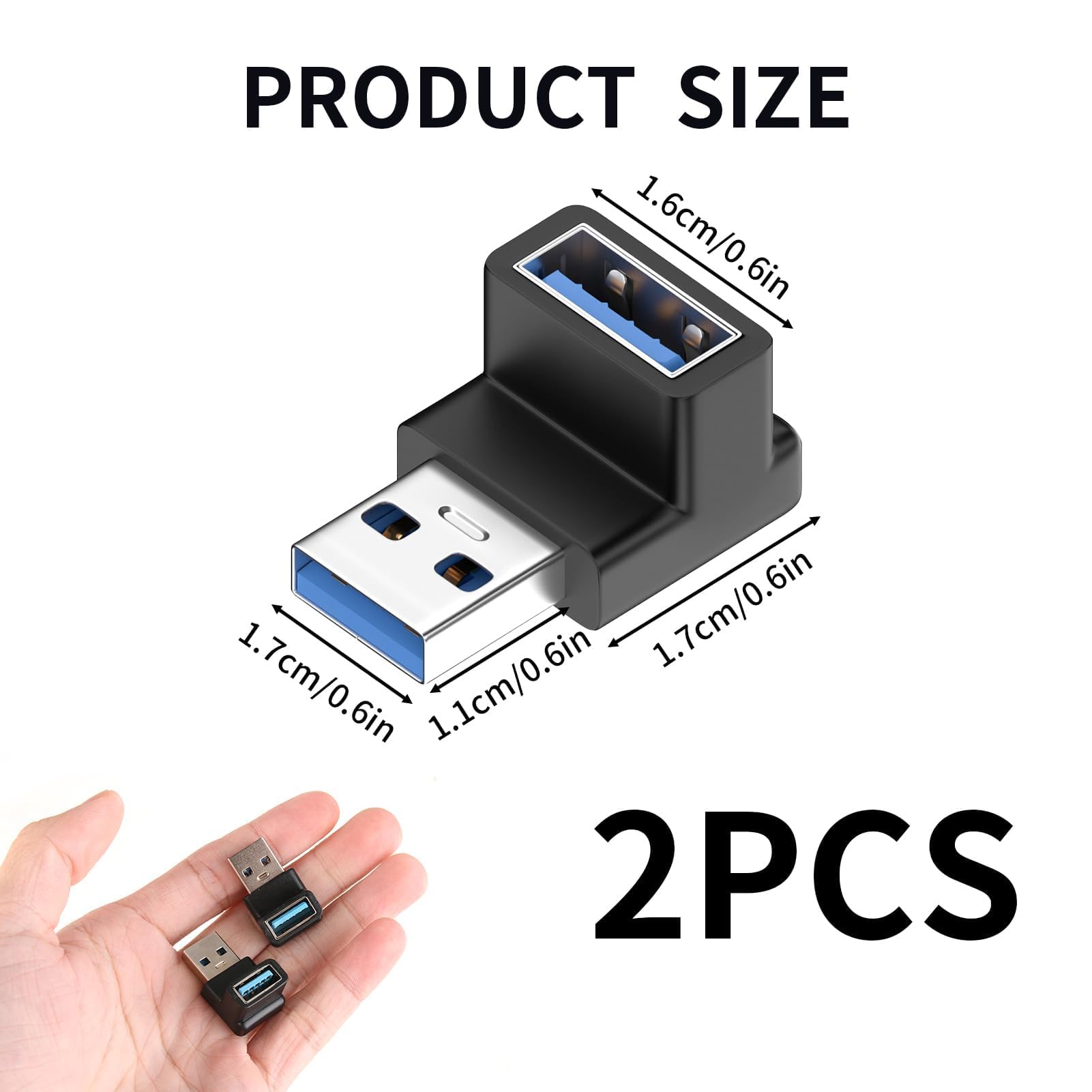2-Pack USB 3.0 Right Angle Adapters - USB-A Male to Female 90 Degree Extension Cable - High Speed Data Transfer & Charging for Laptops, TVs, Printers - Perfect for Tight Spaces & Cable Management