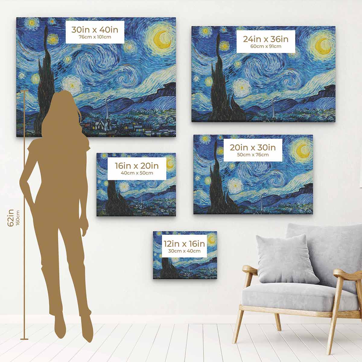 Blue Starry Night Wall Art Canvas Print - Modern Home Decor for Living Room, Bedroom & Office - 7438