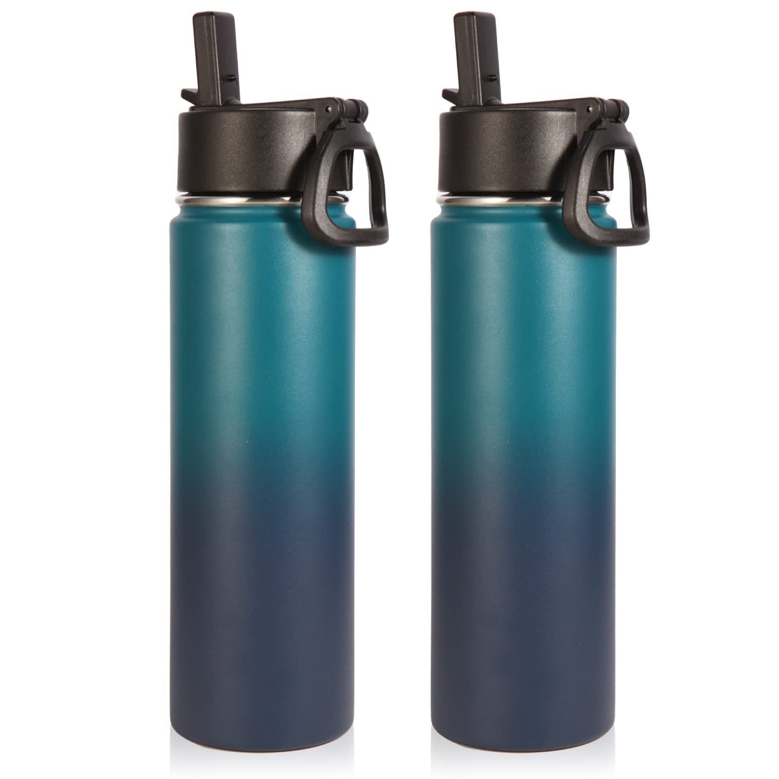 Volhoply 22 oz Insulated Stainless Steel Water Bottles with Straw - 2 Pack Double Walled Vacuum Travel Mug, Reusable Sports Bottle for School, Hiking, Gym & Outdoor Activities (Dark Night)