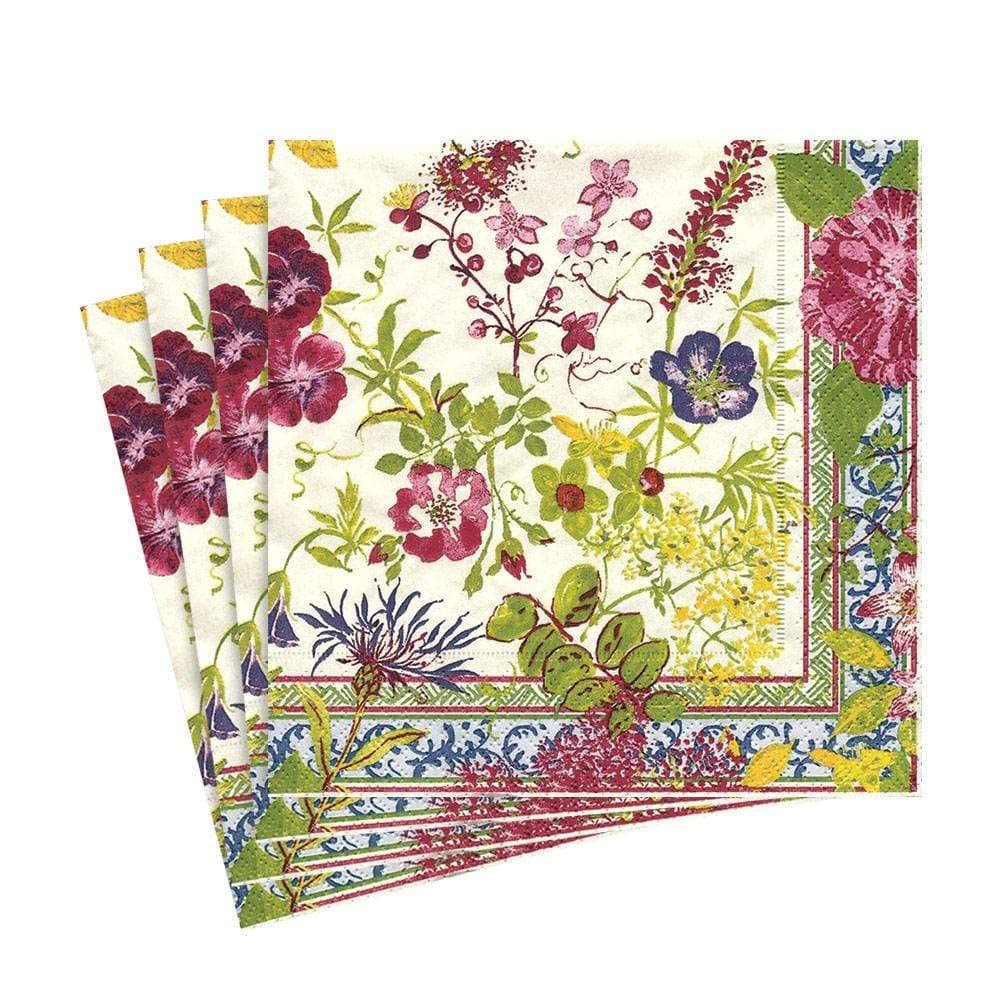 Premium Caspari Millefleurs Floral Paper Luncheon Napkins - 4 Packs of 20 Count (80 Total) - Elegant Disposable Dinner Napkins for Wedding, Bridal Shower, Tea Party & Special Occasions