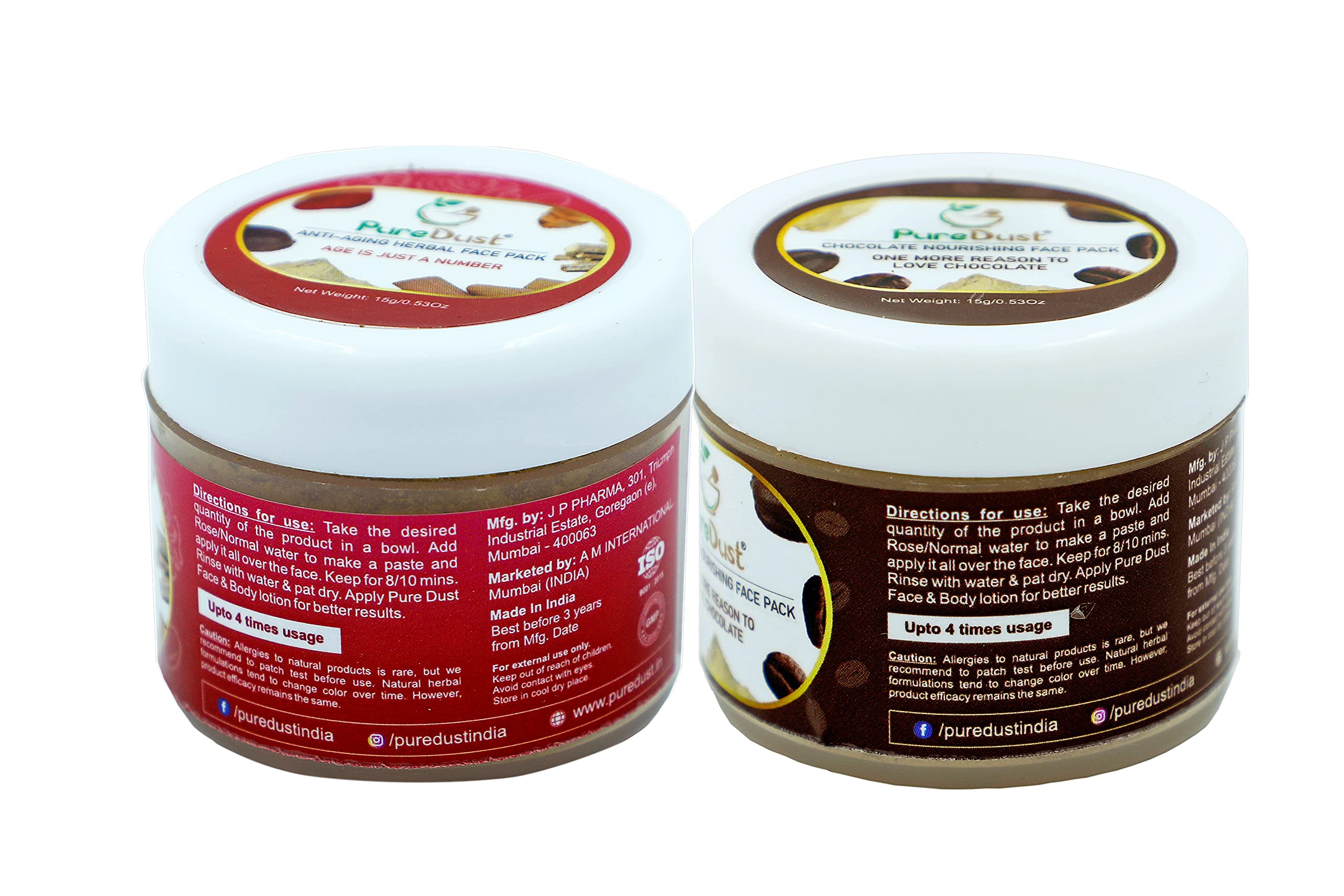 PureDust Anti-Aging Herbal Face Mask Powder 50g & Chocolate Nourishing Facial Mask 30g - Organic Skincare for Wrinkles & Glowing Skin | Perfect for Daily Routine & Spa Night