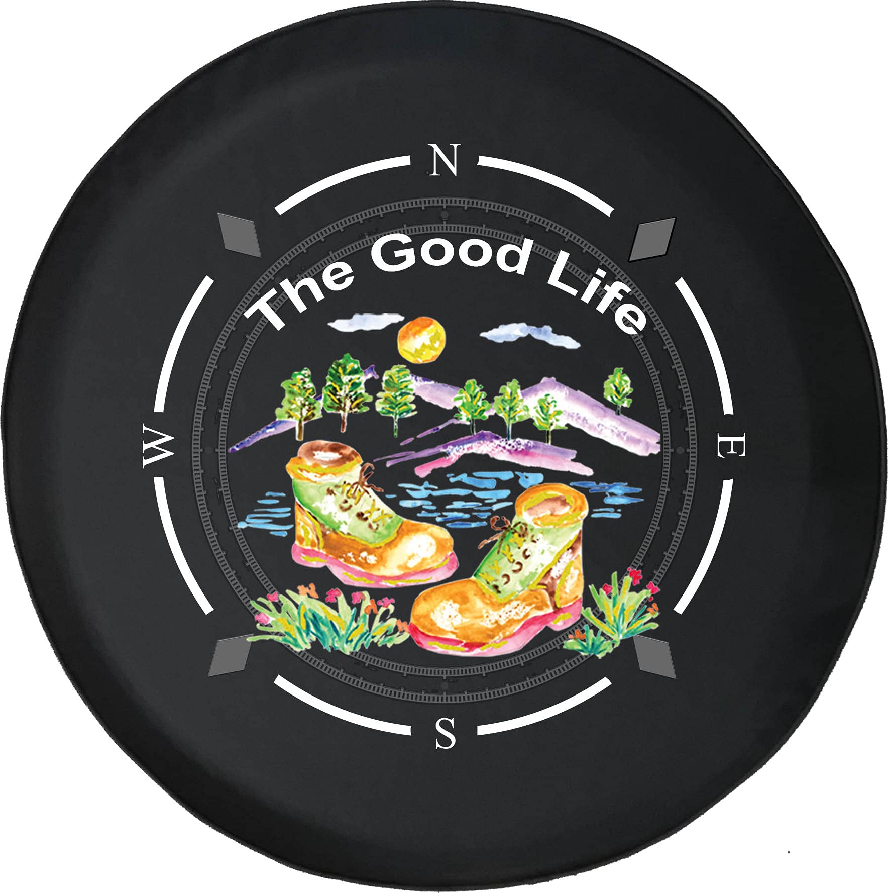American Unlimited Spare Tire Cover with Compass Design - Watercolor Hiking Wheel Cover for SUV, Trailer, RV Accessories | Durable & Weatherproof | Perfect for Off-Road Adventures, Camping Trips & Outdoor Travel
