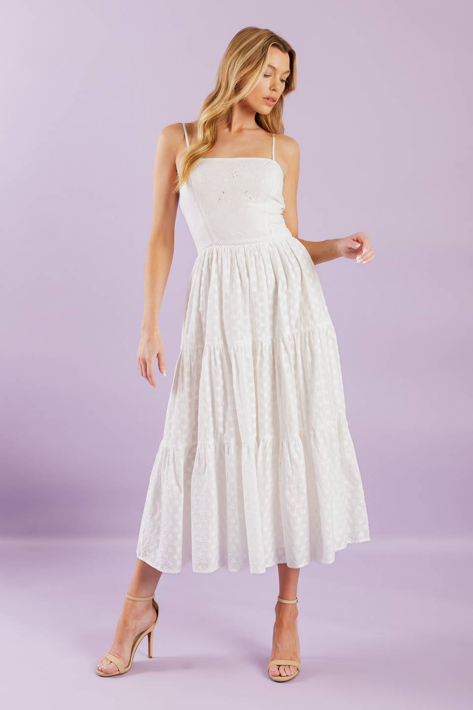 Enchanting Moments Woven Midi Dress - Elegant Floral Summer Dress for Women, Perfect for Weddings, Parties & Date Nights