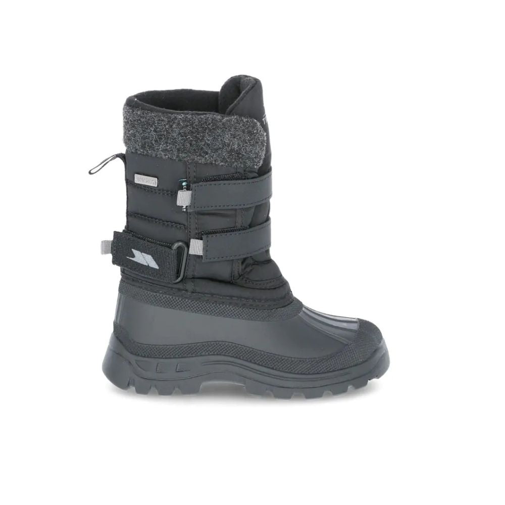 Trespass Strachan II Kids Snow Boots - Waterproof Winter Boots for Boys & Girls, Black - Perfect for Snow Play, Sledding & Cold Weather Adventures