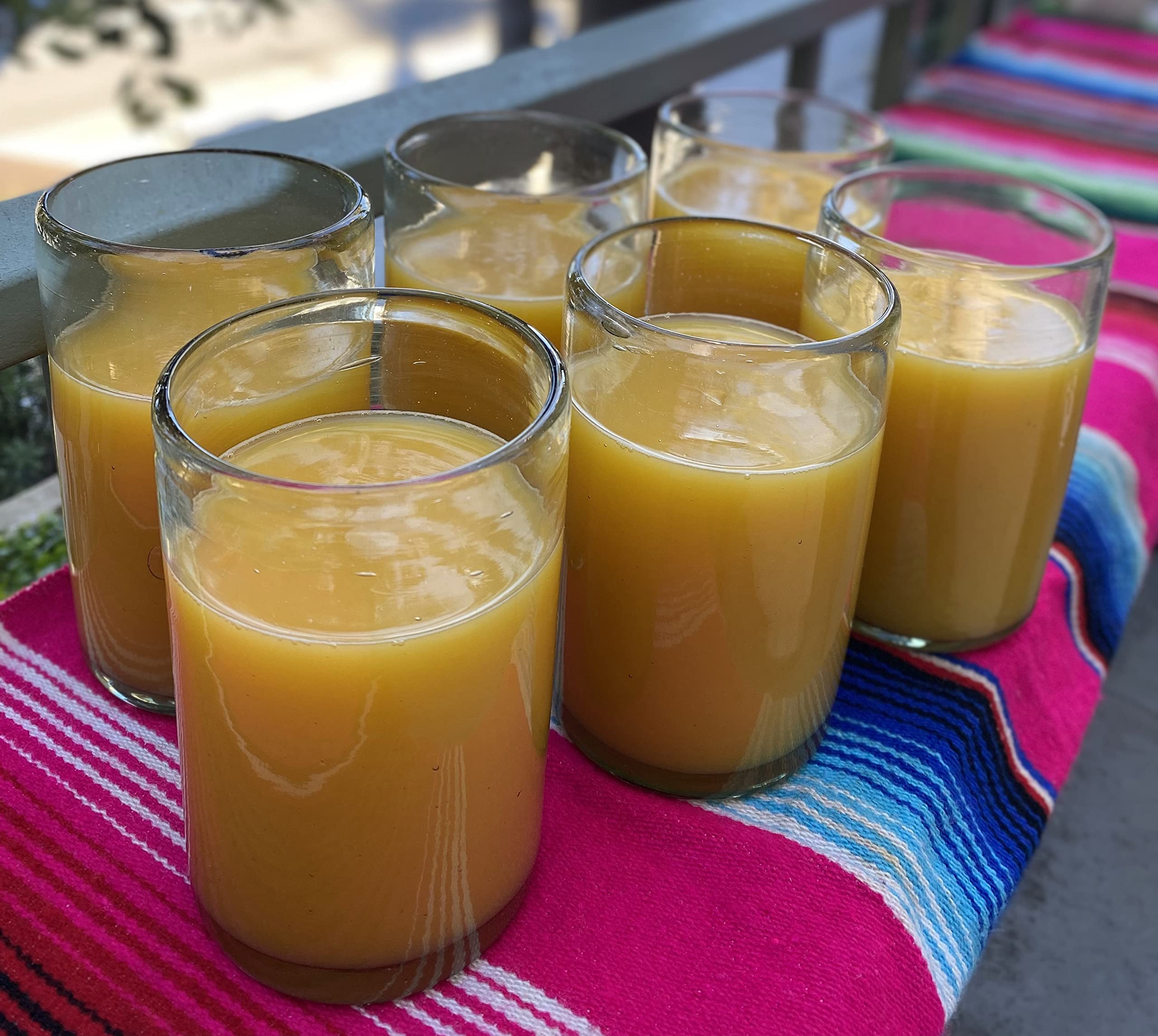 Hand Blown Mexican Drinking Glasses Set of 6 - 14oz Clear Artisan Glassware for Margaritas, Cocktails & Beverages - Perfect for Parties, Restaurants & Home Bar Decor