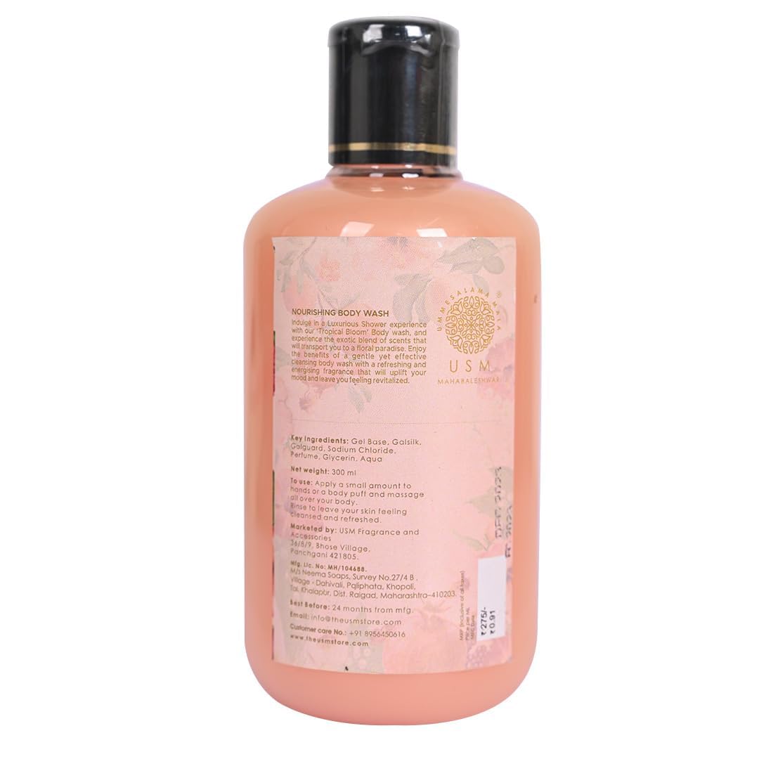 USM Mahabaleshwar Tropical Bloom Body Wash 300ml - Hydrating Shower Gel for Men & Women, Tan Removal & Skin Brightening - Perfect for Daily Use, Gym & Travel