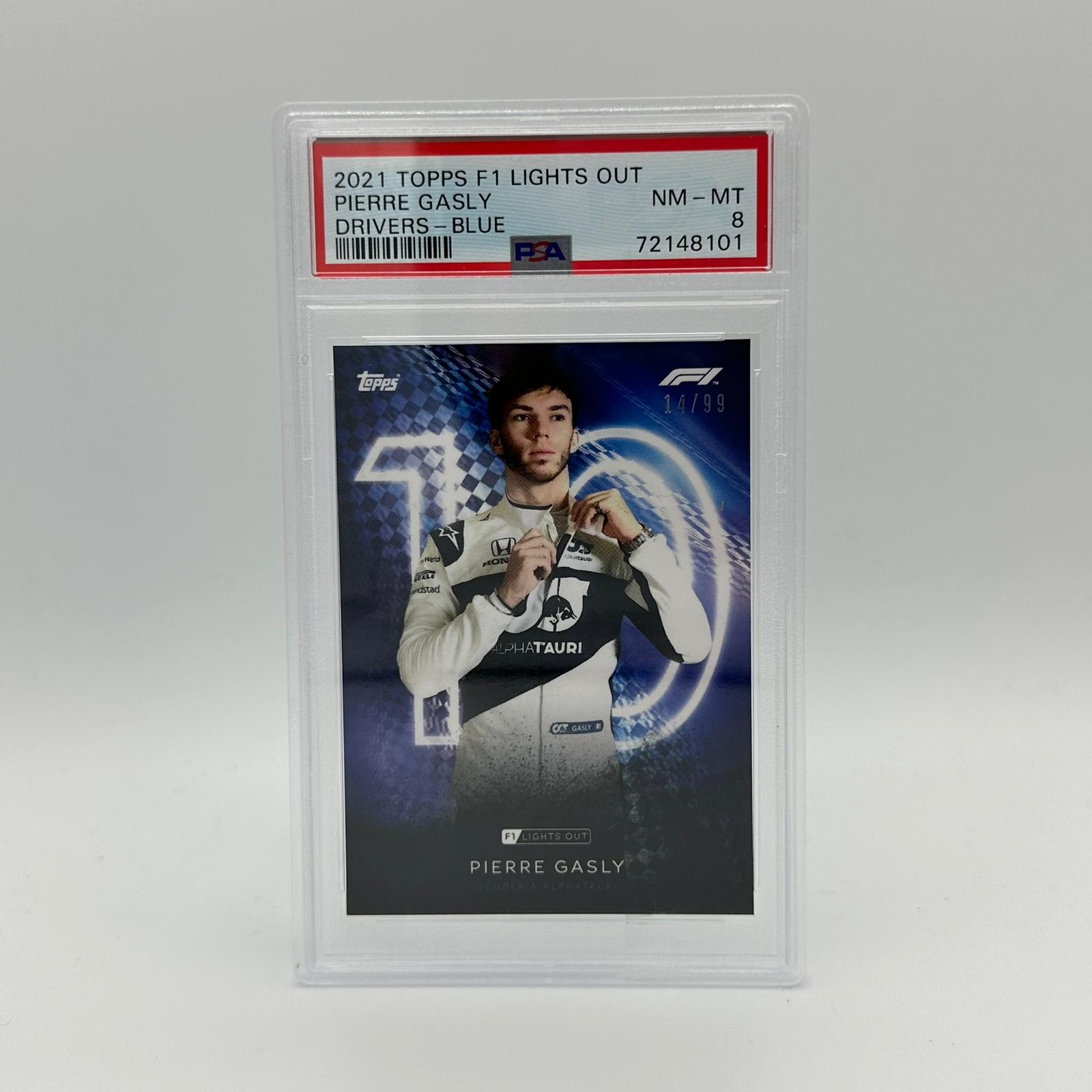 PSA 8 Graded 14/99 Pierre Gasly Blue Parallel Racing Card - Perfect for Collectors, Fans, and Sports Memorabilia Enthusiasts