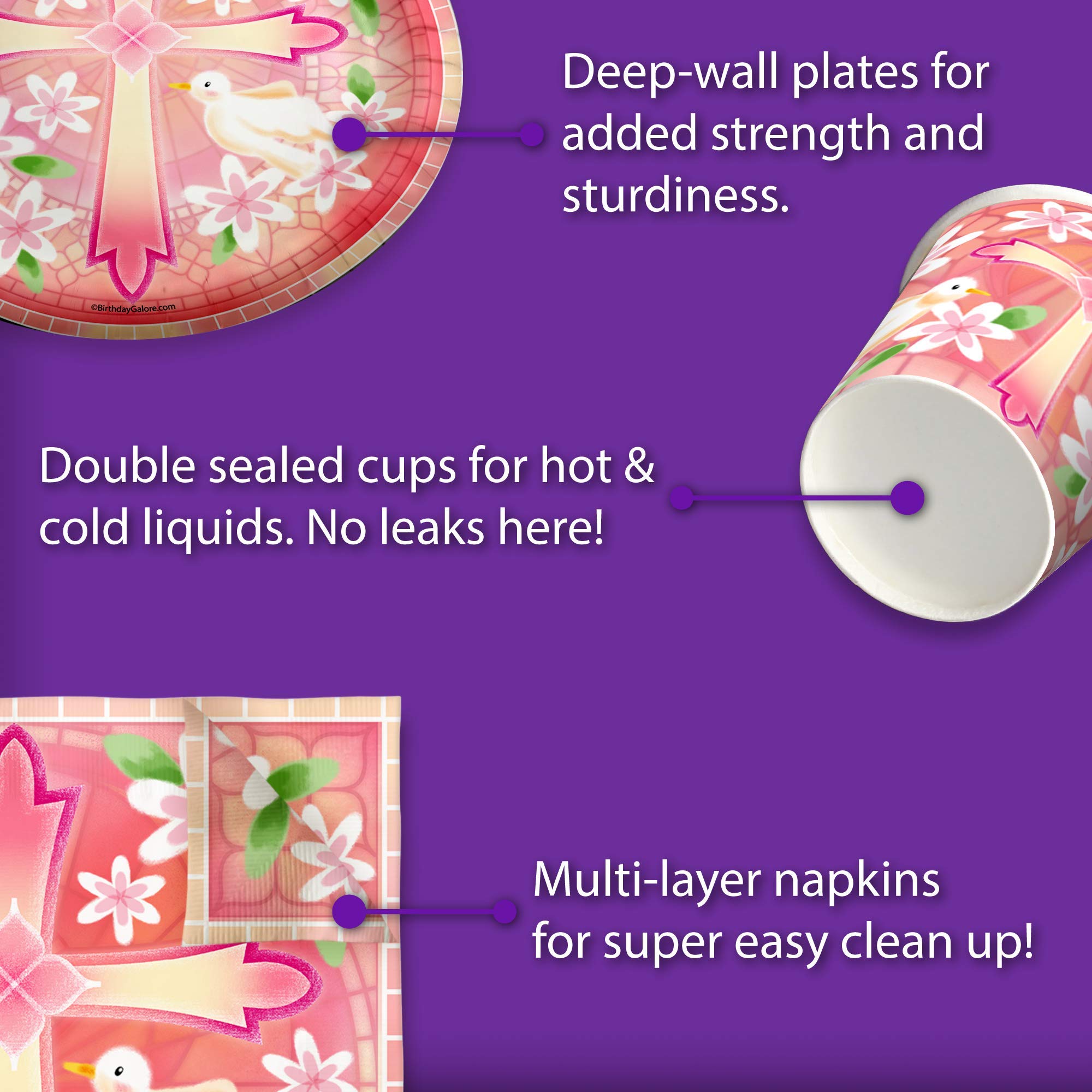 Baptism Girl Party Supplies Set - 16-Piece Tableware Kit with Plates, Napkins & Cups for Christening Celebrations & Baby Showers