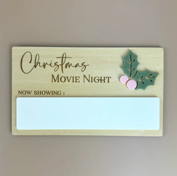 Christmas Movie Night Decor Sign - Holiday Home Wall Art for Cozy Family Gatherings & Festive Decorations