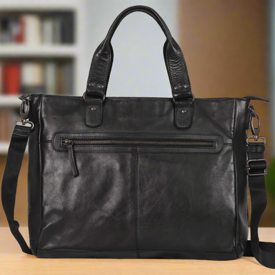 Premium Genuine Leather Two-Handled Messenger Bag for Laptop - Stylish & Durable Work & Travel Laptop Briefcase for Business Professionals & Students