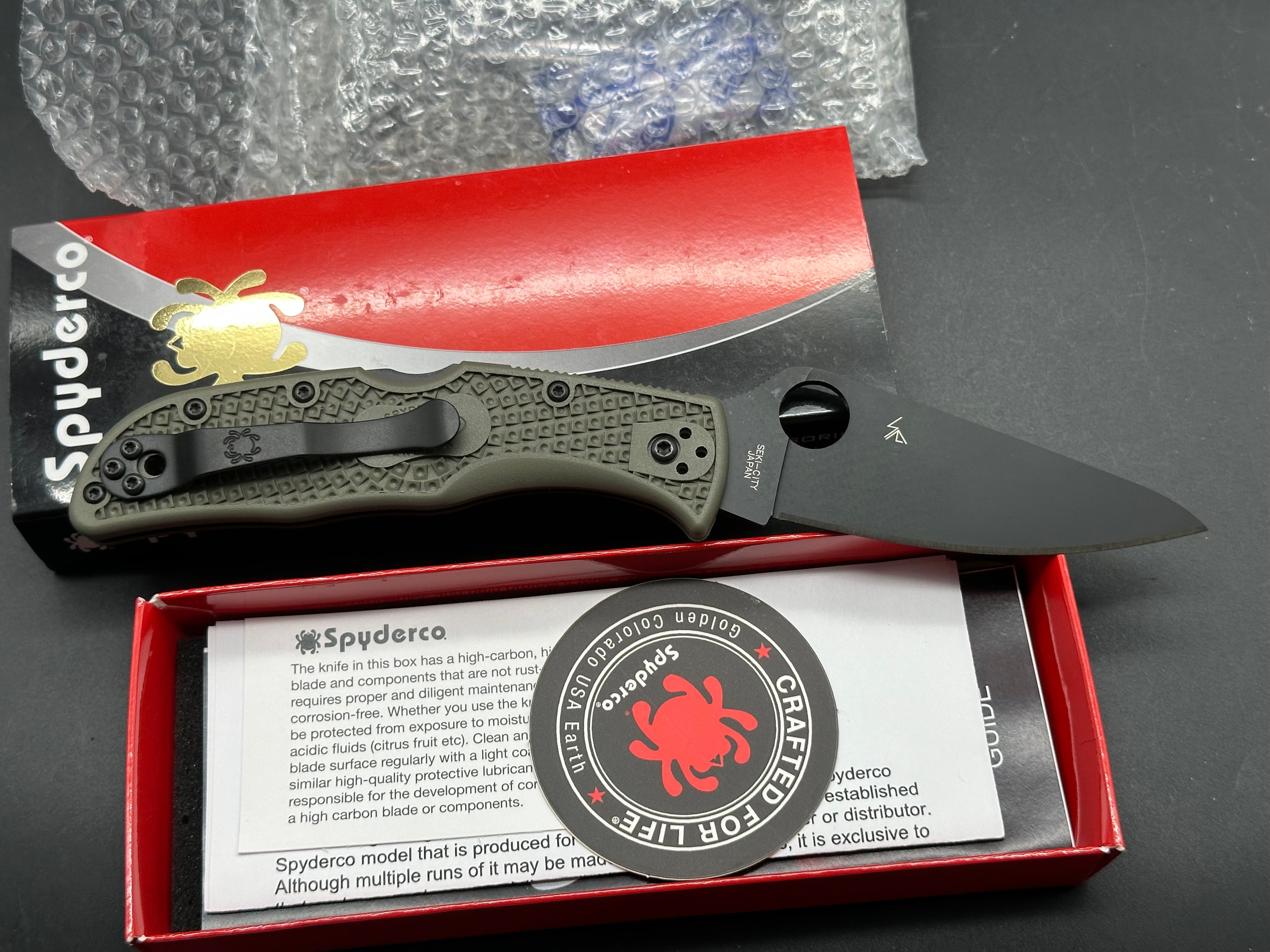 Spyderco Endela Folding Knife - OD Green FRN Handle, Cruwear Steel Blade - New in Box - Perfect for Camping, Hiking & Everyday Carry (EDC)