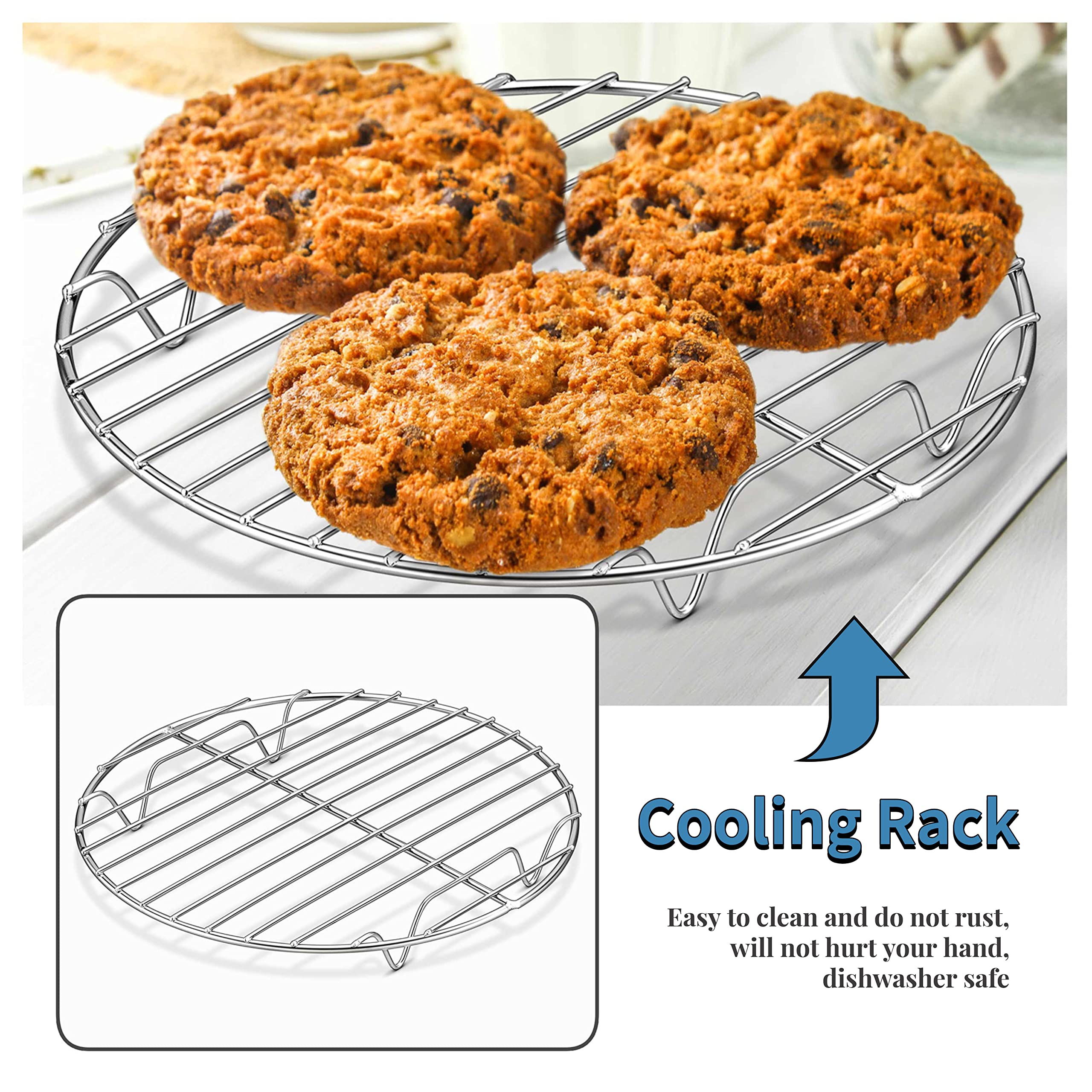 Herogo 9 Inch Stainless Steel Round Cooling Rack - Set of 2 for Baking, Cooking, Grilling & Steaming - Fits Stockpot, Air Fryer & Canning - Oven & Dishwasher Safe with Smooth Edges - Perfect for Cookies, Cakes, Roasts & Meal Prep