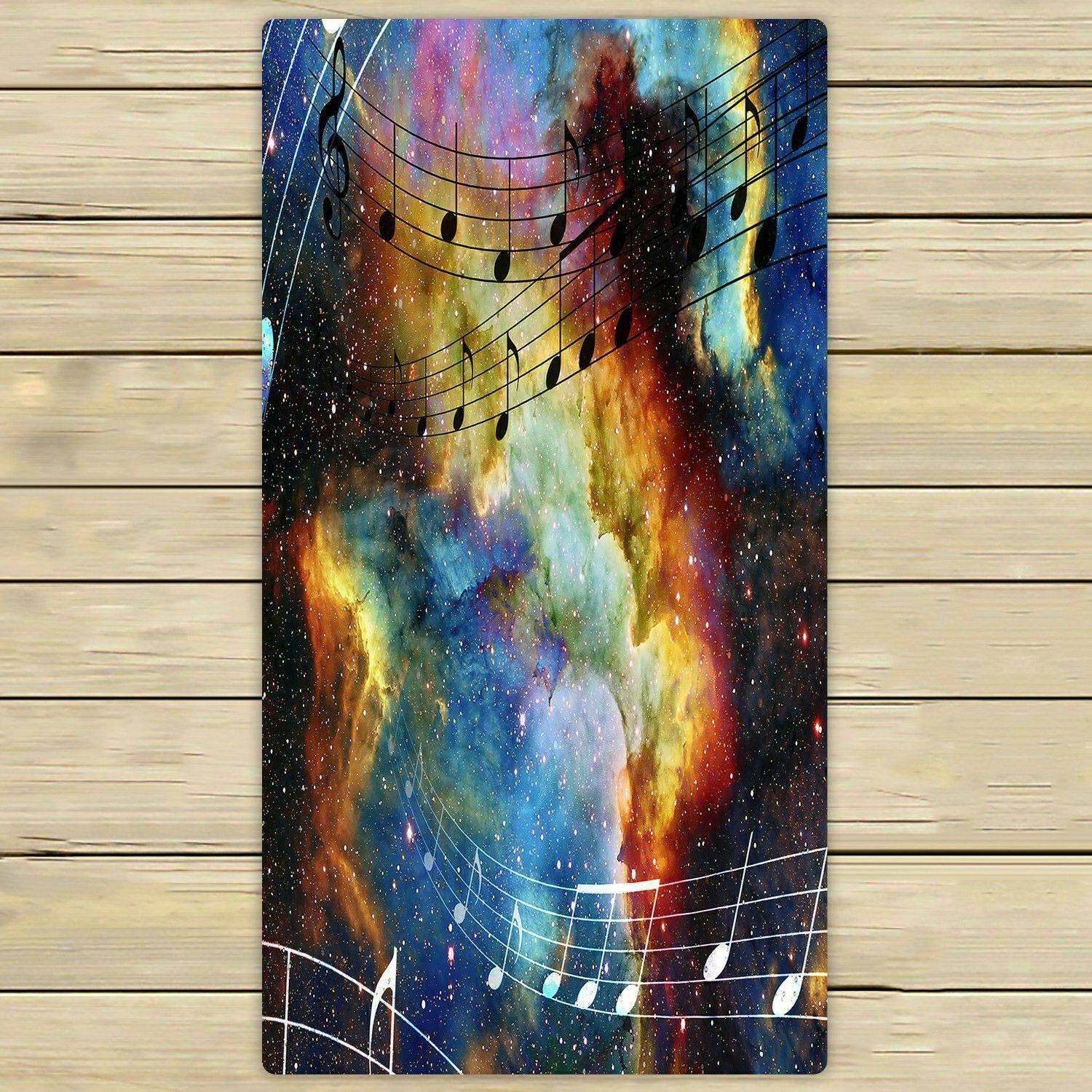 ECZJNT Abstract Music Note Space Stars Beach Bath Towel - Soft 30x56 Inch Quick Dry Shower Towel for Home, Pool, Travel & Outdoor Use - Perfect for Beach, Gym, Yoga & Vacation