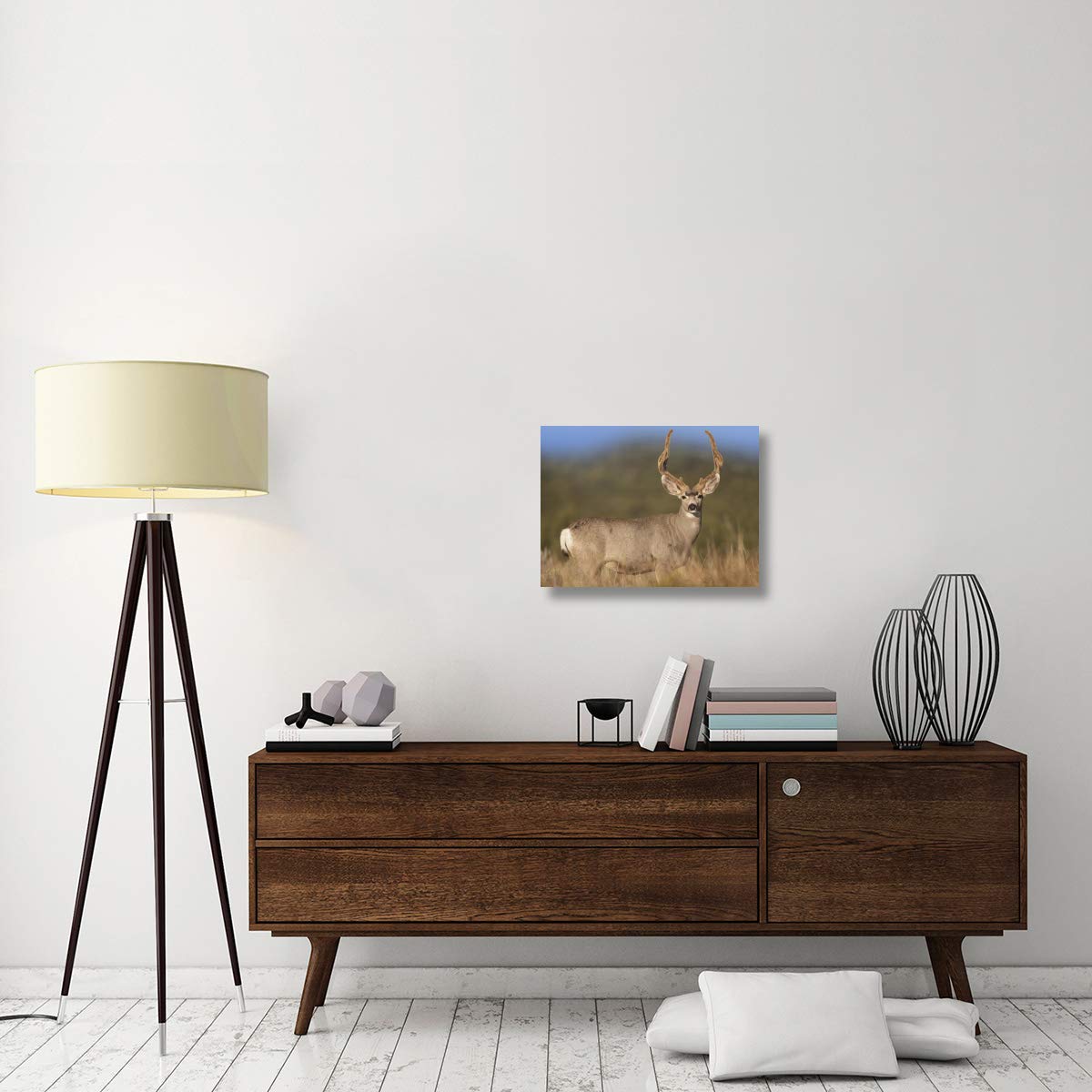 Global Gallery Mule Deer Male in Dry Grass - North America Wildlife Canvas Art Print - 24x18 Inches - Perfect for Living Room, Bedroom & Office Wall Decor