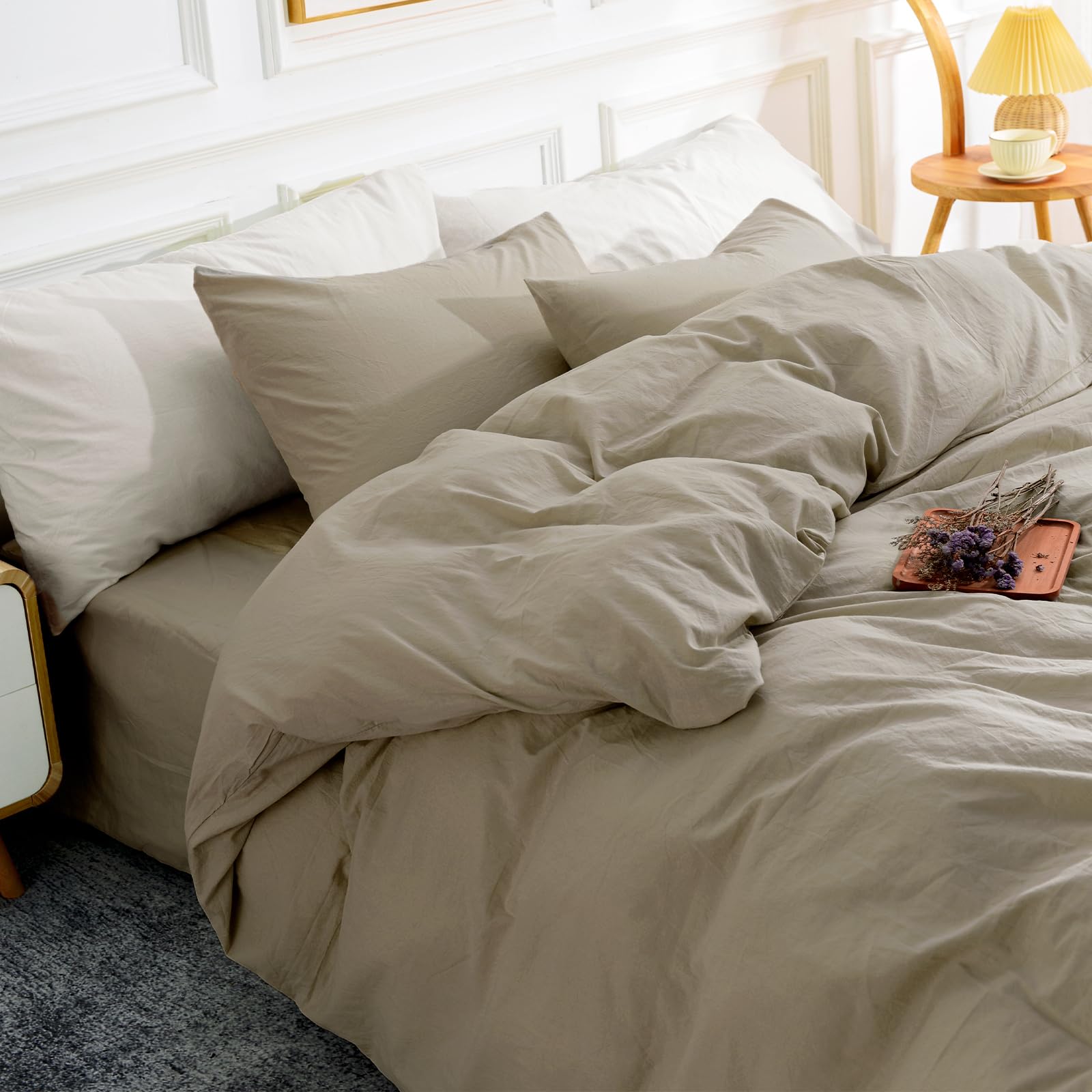NEXHOME PRO Kids Twin Size Duvet Cover Set - 100% Organic Washed Cotton, Linen Feel, Breathable, Textured Design with Zipper Closure & Corner Ties (2-Piece Bedding Set, No Comforter Included) - Perfect for Children's Bedrooms, Dorm Rooms & Cozy Sleepovers