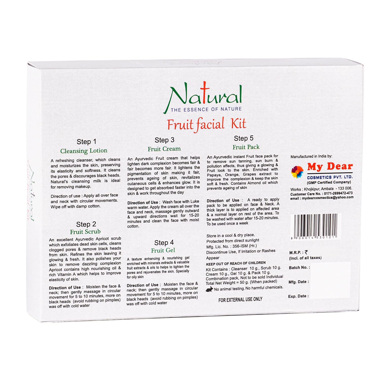 Natural The Essence of Nature Fruit Facial Kit - 50gm | Organic Skincare for Glowing Skin | Perfect for Daily Cleansing & Spa Nights