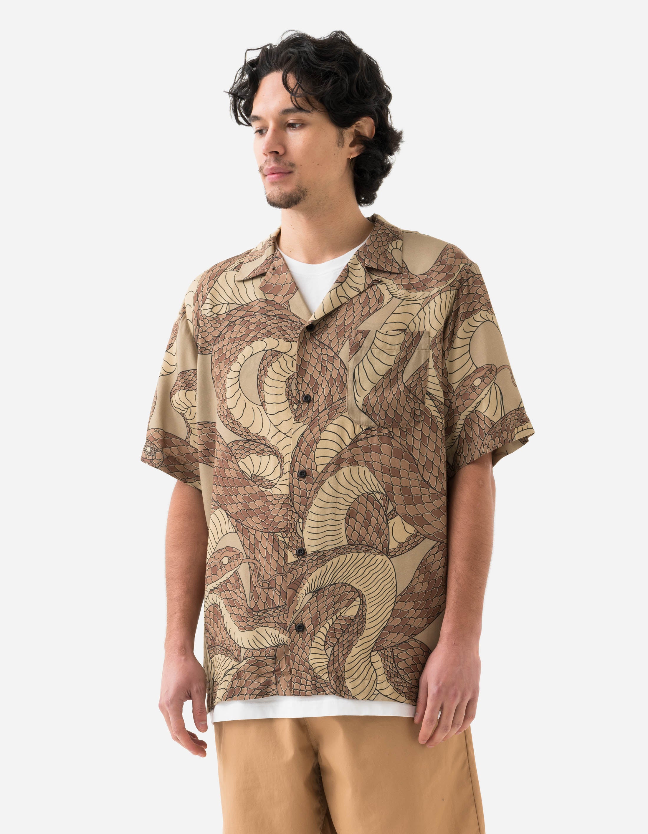 1480 Snakeskin Print Summer Shirt for Men - Breathable Desert Style Casual Top for Outdoor Adventures & Beach Vacations