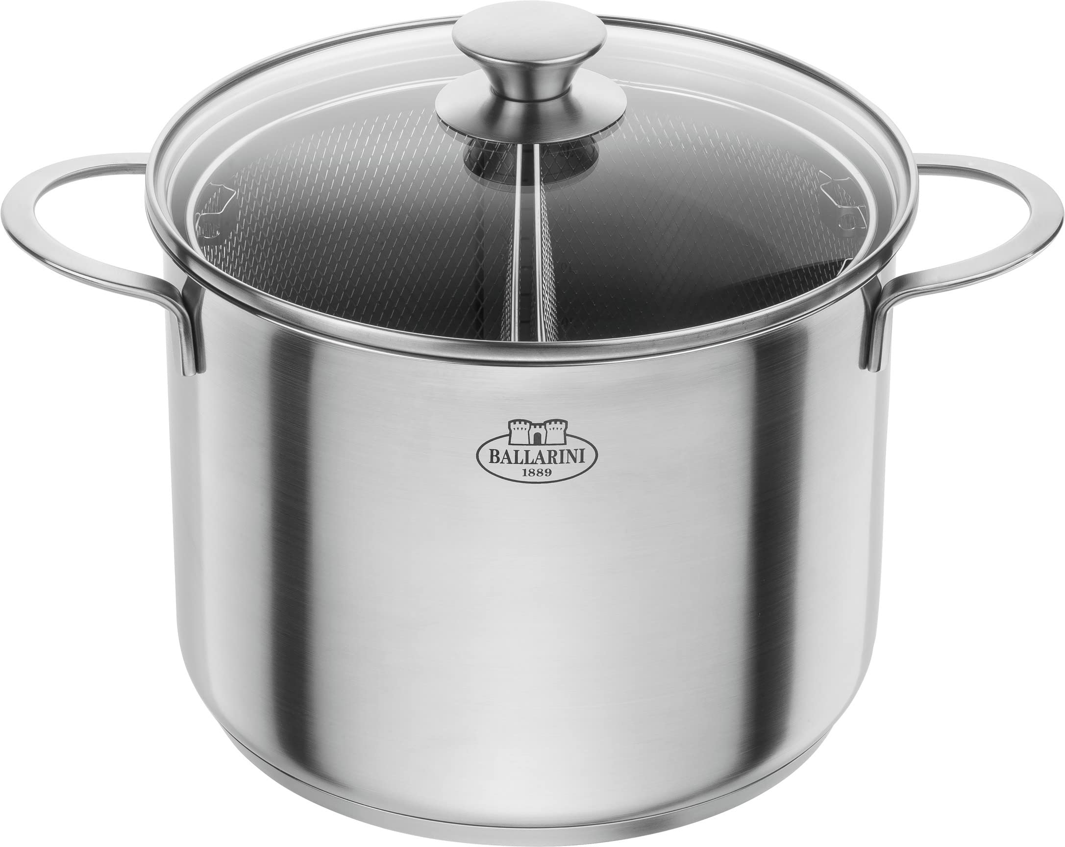 Ballarini 75003-033 Stainless Steel Pasta Pot - 9.4 Inch (24 cm) Deep Cooking Pot with Double Handles, 2.2 Gallon (8 L) Capacity - Induction Compatible & Dishwasher Safe - Perfect for Pasta, Soups, Stews & Large Family Meals