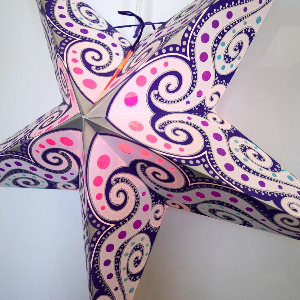24 Pack Lavender Purple Mouri Paper Star Lanterns - Hanging Decorative Lights for Bedroom, Wedding, Party & Outdoor Decor