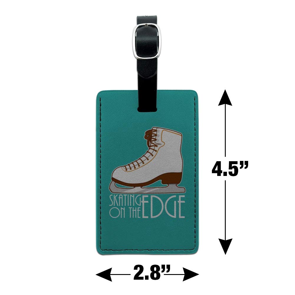 Premium Figure Skating Ice Skates with Living Edge Rectangle Leather Luggage Tag - Perfect for Travel, Sports & Gift Giving
