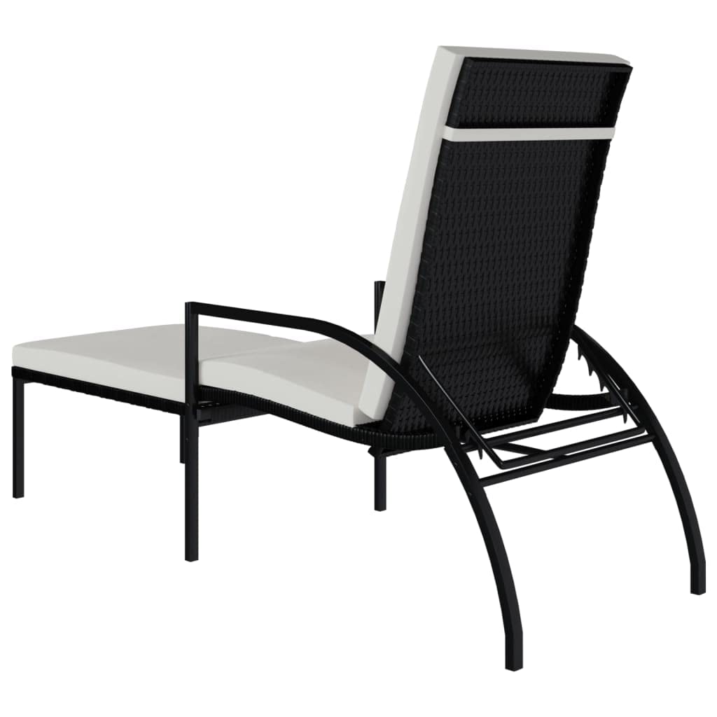 Premium PE Rattan Sun Lounger with Adjustable Backrest & Footrest - Black Outdoor Chaise Lounge with Cream White Cushion - Perfect for Poolside, Patio, Garden Relaxation & Sunbathing